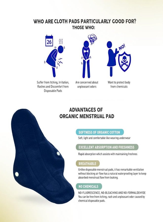 CareDone NavyBlue Reusable Cotton Sanitary Pad Cloth I Washable Cloth Pads I Soft and Breathable Fabric | Super Absorbent Ultra Soft Cotton Rash Free Pads For Women. (2 Count- NavyBlue Reusable Pads) - Image 4